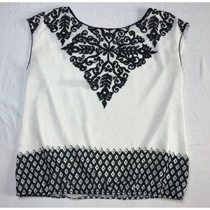 Max Studio Shirt Blouse Woman White Black Floral Geometric Diamond Thin Size S